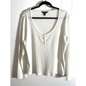 Banana Republic Women’s XXL White Thermal Waffle Knit Henley Long Slee